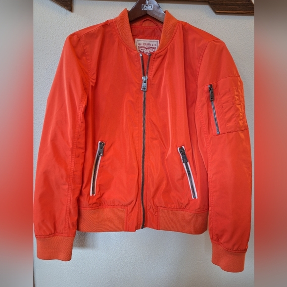 Levi's Womens Orange Flight Bomber Jacket Full Zip Closure Size M - Picture 1 of 9